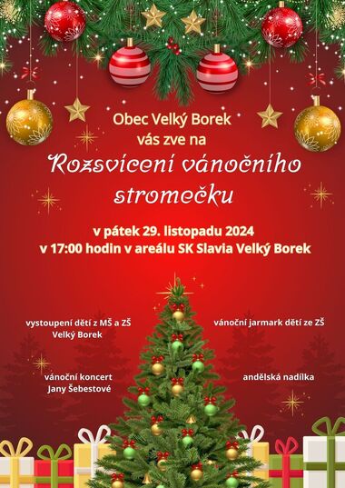 Rozsvícení vánočního stromečku v obci Velký Borek